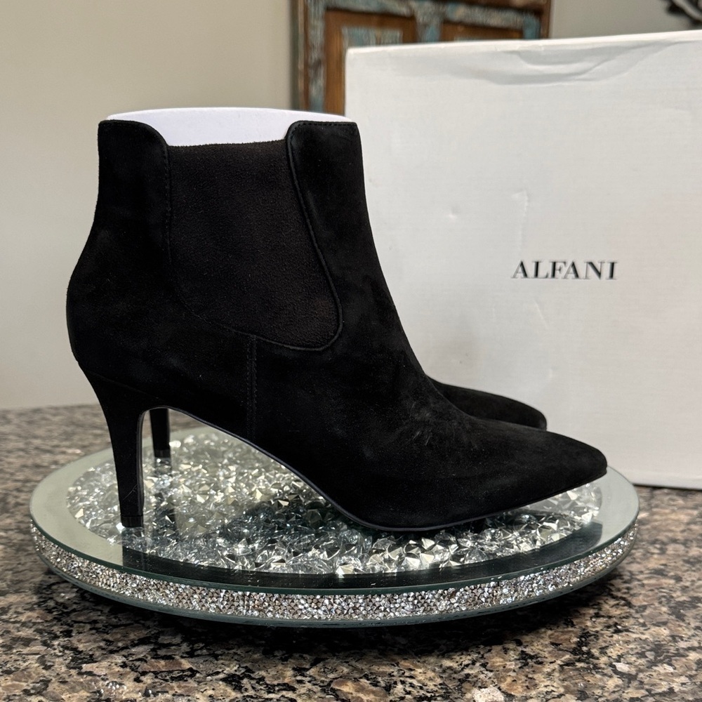 Alfani Jacklynne Black Suede Pointed toe Booties 11 NWT